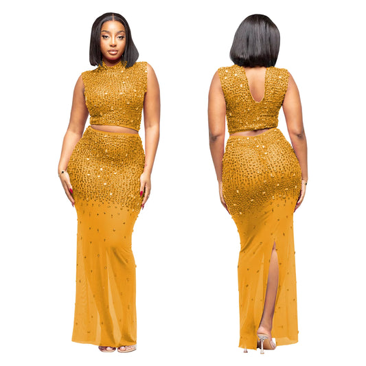 Embellished Curve-Hugging Two-Piece Maxi Skirt Set image 3