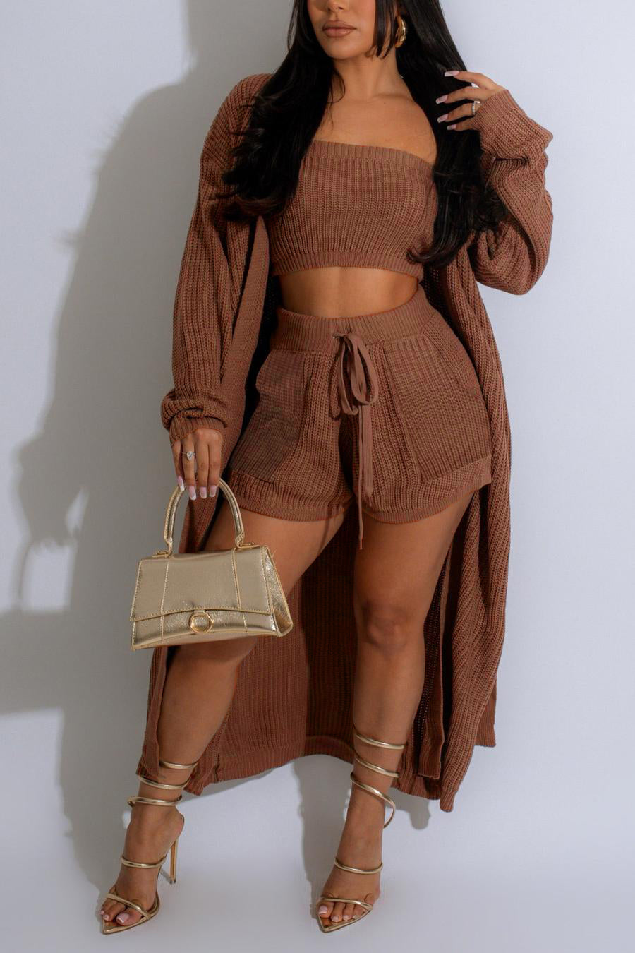 Summer cardigan sweater shorts set