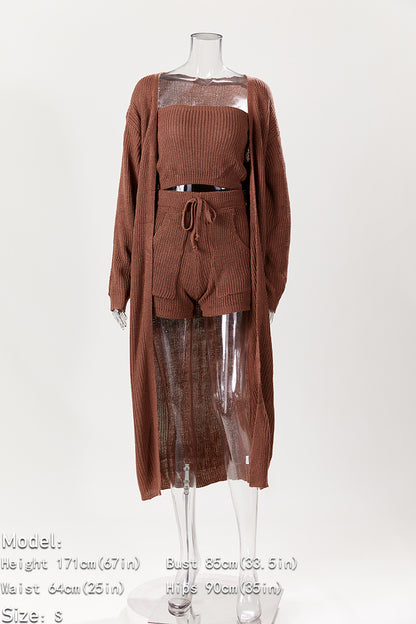 Comfy Knitted Short Set with Belted Cardigan