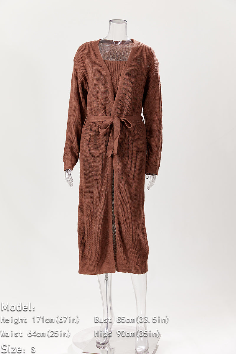 Comfy Knitted Short Set with Belted Cardigan