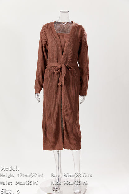 Comfy Knitted Short Set with Belted Cardigan