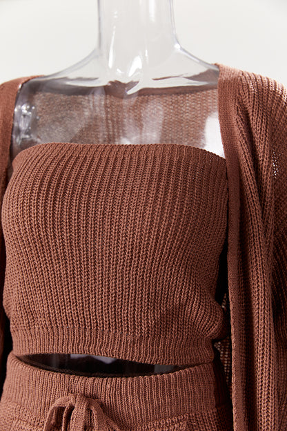 Comfy Knitted Short Set with Belted Cardigan