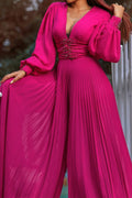 Elegant Plus Size Pearl V-Neck Pleated Jumpsuit: Loose Fit, Four Colors