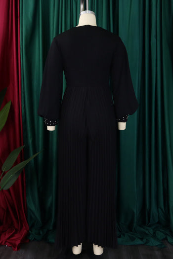 Elegant Plus Size Pearl V-Neck Pleated Jumpsuit: Loose Fit, Four Colors