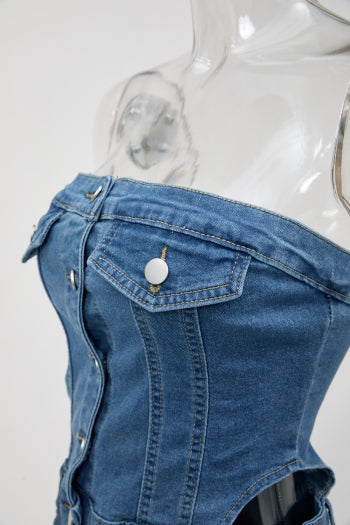 Sexy Plus Size Denim Tube Jumpsuit