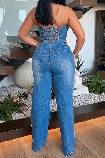 Sexy Plus Size Denim Tube Jumpsuit