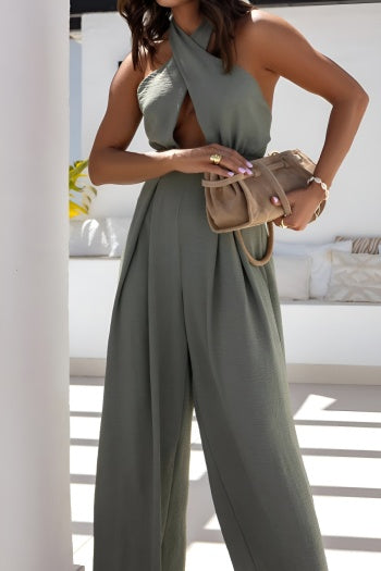 Stylish Plus Size Non-Stretch Halter-Neck Jumpsuit