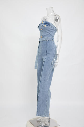 Chic Plus Size Denim Jumpsuit: Stretch Tube Top, Slim Fit, Stylish Design