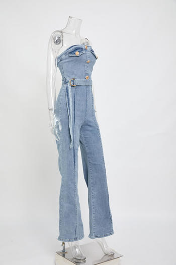 Chic Plus Size Denim Jumpsuit: Stretch Tube Top, Slim Fit, Stylish Design