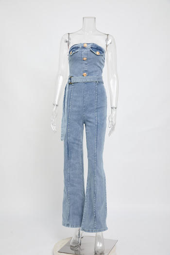 Chic Plus Size Denim Jumpsuit: Stretch Tube Top, Slim Fit, Stylish Design