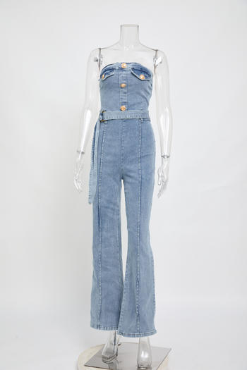 Chic Plus Size Denim Jumpsuit: Stretch Tube Top, Slim Fit, Stylish Design