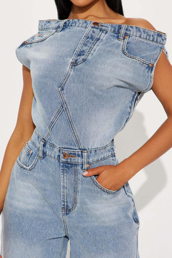 Chic Plus Size Off-Shoulder Denim Playsuit: Effortless Style & Comfort