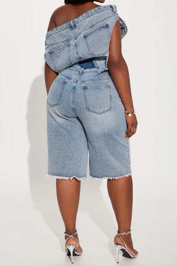 Chic Plus Size Off-Shoulder Denim Playsuit: Effortless Style & Comfort