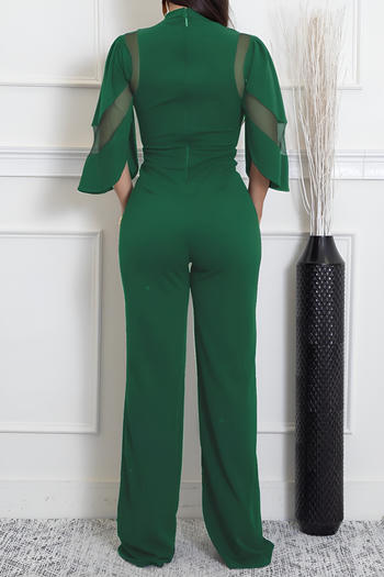 Elegant Plus Size Mesh Stitching Three-Quarter Sleeve Stretch Jumpsuit