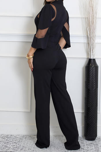 Elegant Plus Size Mesh Stitching Three-Quarter Sleeve Stretch Jumpsuit