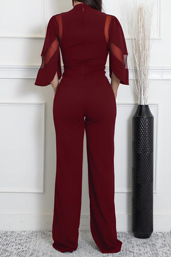 Sheer Panel Three-Quarter Sleeve Wide Leg Jumpsuit image 3