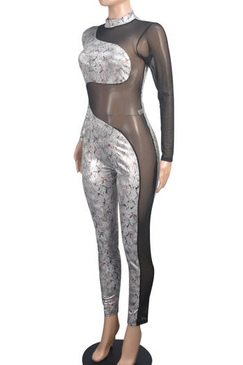 Sexy Plus Size Snake Print See-Through Mesh Patchwork Jumpsuit