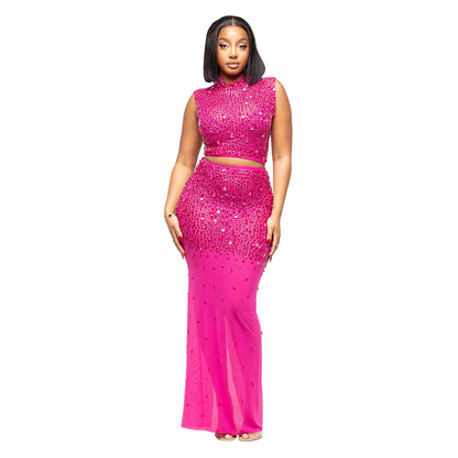 Embellished Curve-Hugging Two-Piece Maxi Skirt Set