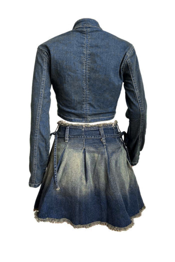 Stylish Plus Size Denim Jacket Skirt Set