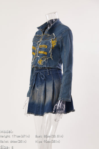 Stylish Plus Size Denim Jacket Skirt Set