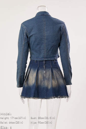 Stylish Plus Size Denim Jacket Skirt Set