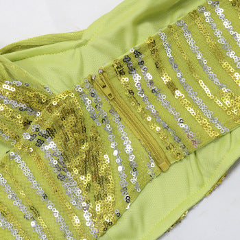 Stylish Plus Size Mesh Sequins Tank Top and Maxi Skirt Set