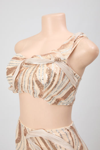 Stylish Plus Size Mesh Sequins Tank Top and Maxi Skirt Set