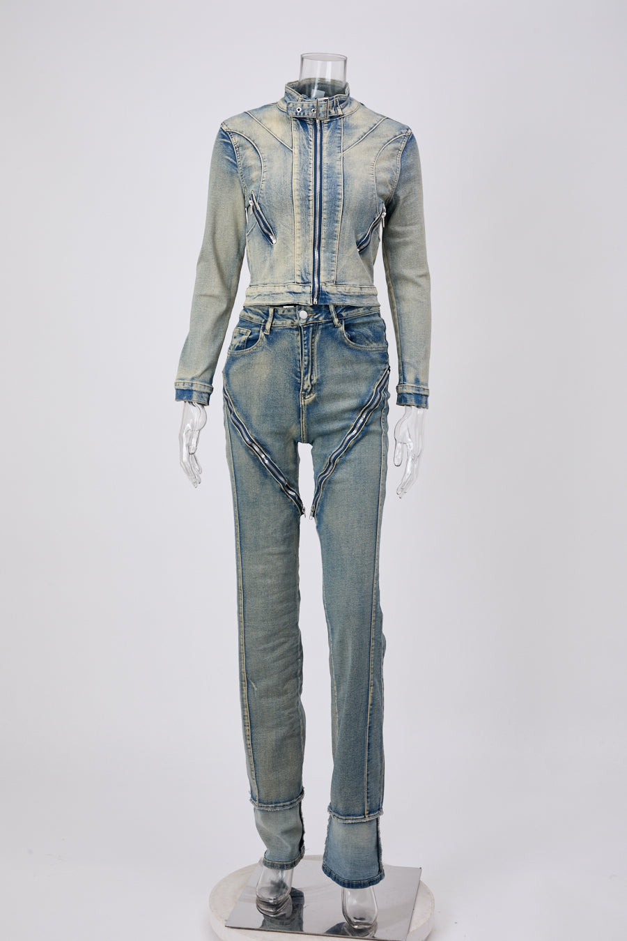 Zip Edge Denim Two-Piece Set