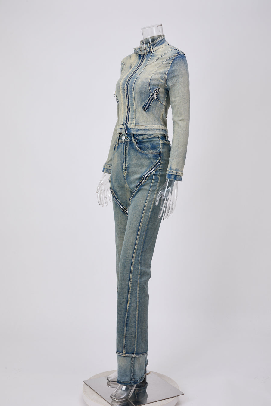 Zip Edge Denim Two-Piece Set