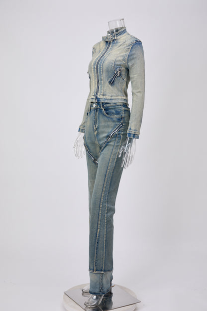 Zip Edge Denim Two-Piece Set