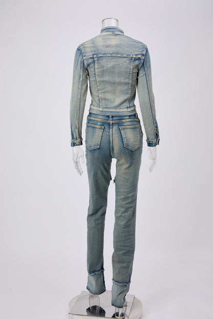 Zip Edge Denim Two-Piece Set