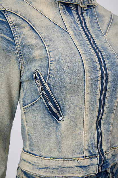 Zip Edge Denim Two-Piece Set