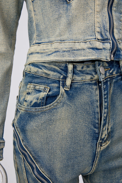 Zip Edge Denim Two-Piece Set