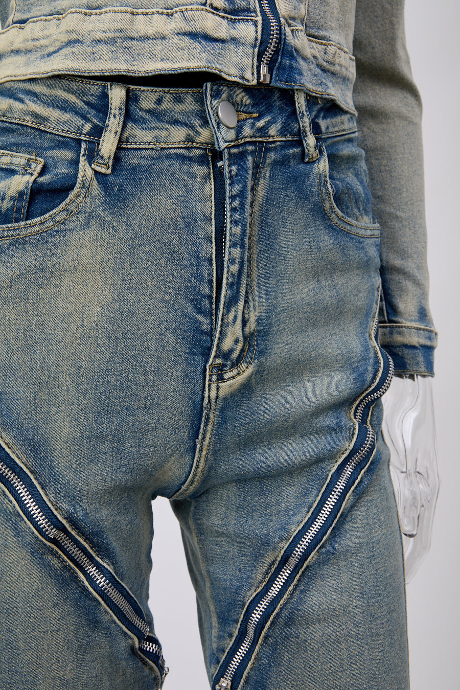Zip Edge Denim Two-Piece Set