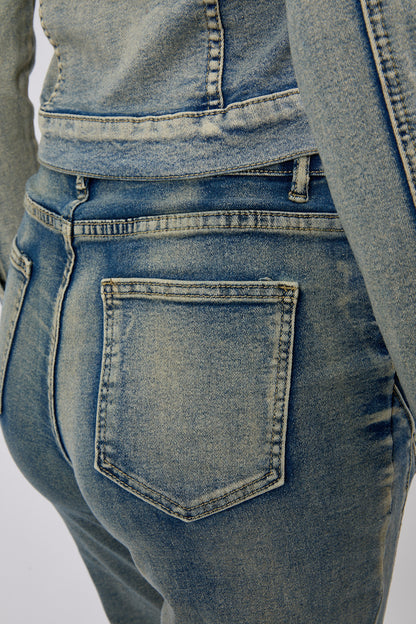 Zip Edge Denim Two-Piece Set