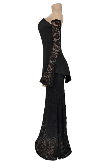 Stylish Plus Size Non-Stretch Tube Top Vest Lace Maxi Skirt Set