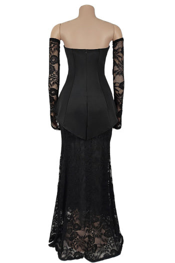 Stylish Plus Size Non-Stretch Tube Top Vest Lace Maxi Skirt Set