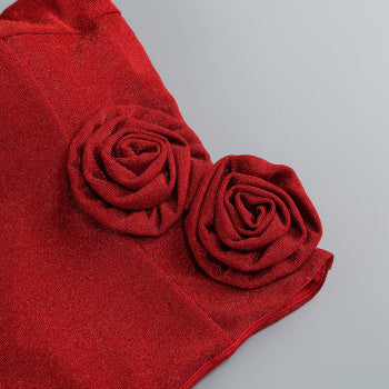 Elegant Slight Stretch Tube Top 3D Flower Maxi Skirt Set