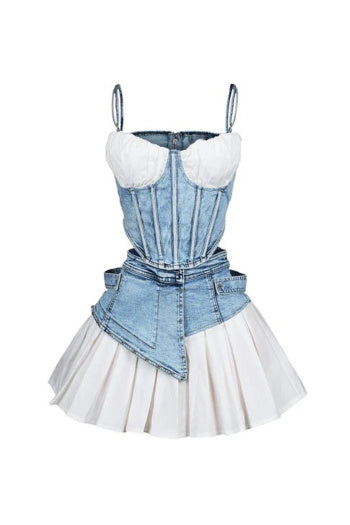 Stylish Sexy Slight Stretch Denim Vest Mini Skirt Set
