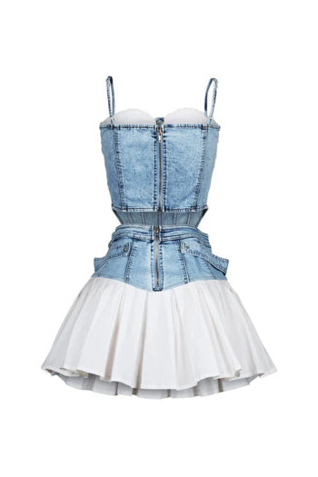 Stylish Sexy Slight Stretch Denim Vest Mini Skirt Set