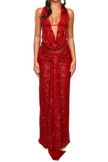 Sparkling Halter Neck Vest & Maxi Skirt Set image 2