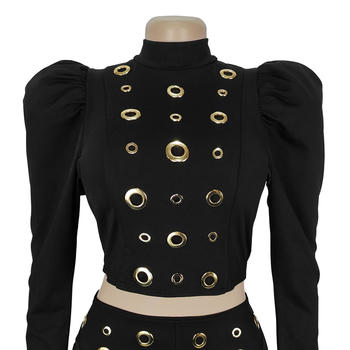 Chic Plus Size Rivet Decor Mini Skirt Set: Stylish Stretch Two-Piece Outfit