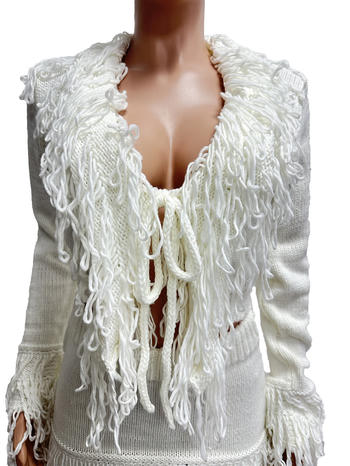 Chic Plus Size Knit Tassel Mini Skirt Set - Long Sleeve Top & Skirt