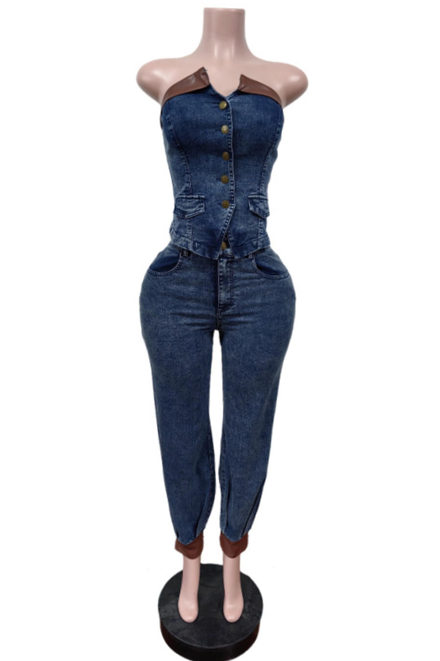 Denim Desire Strapless Corset Top & Relaxed-Fit Jeans Set