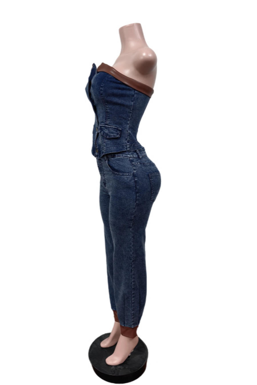 Denim Desire Strapless Corset Top & Relaxed-Fit Jeans Set