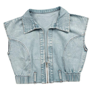Plus Size Sky Blue Non-Stretch Denim Vest and Straight Jeans Set