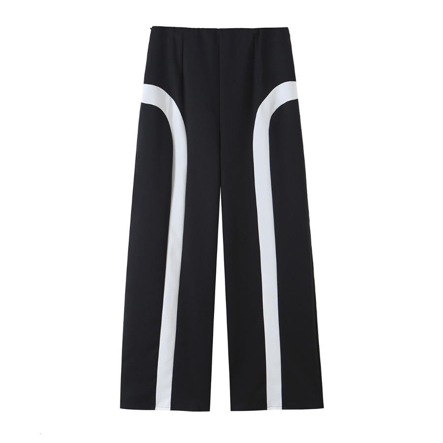 Off-Duty Chic Color-Block Cropped Jacket & Wide-Leg Pants Set