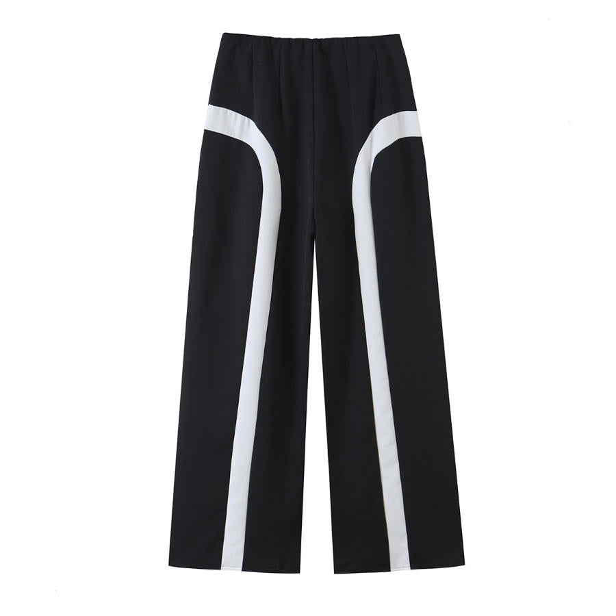 Off-Duty Chic Color-Block Cropped Jacket & Wide-Leg Pants Set