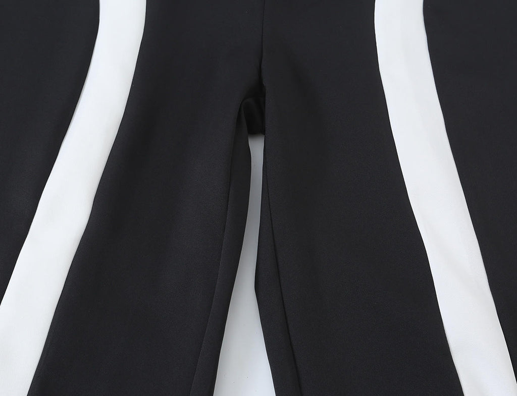 Off-Duty Chic Color-Block Cropped Jacket & Wide-Leg Pants Set