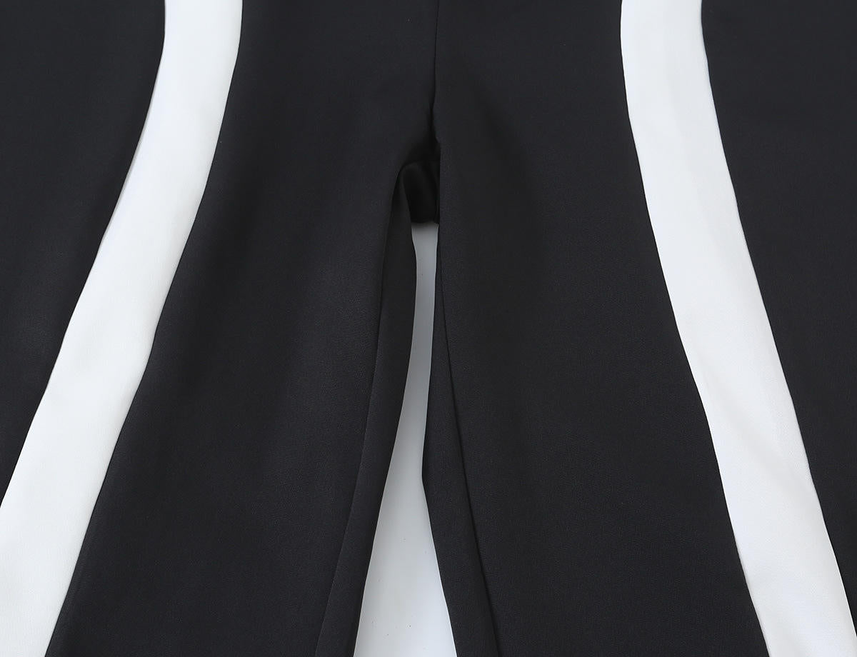 Off-Duty Chic Color-Block Cropped Jacket & Wide-Leg Pants Set